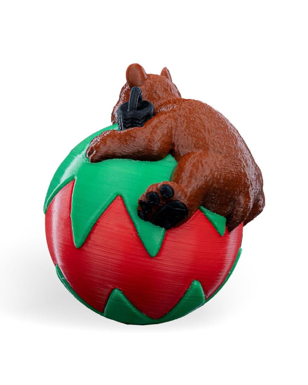 Charming Sleeping Bear Christmas Ornament – Handmade Festive Holiday Decor Gift featuring a bear sleeping on a green and red ball.