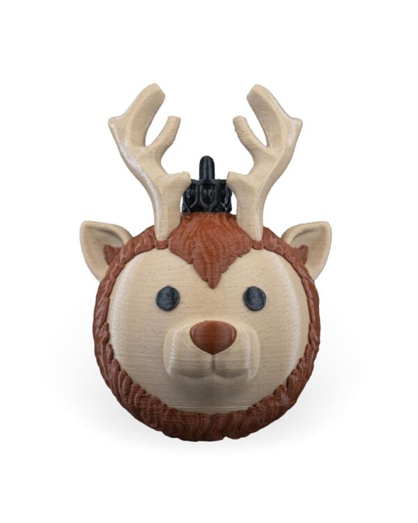 Handcrafted reindeer head Christmas ornament with brown antlers and a smiling face, perfect for festive holiday tree décor or gifting.