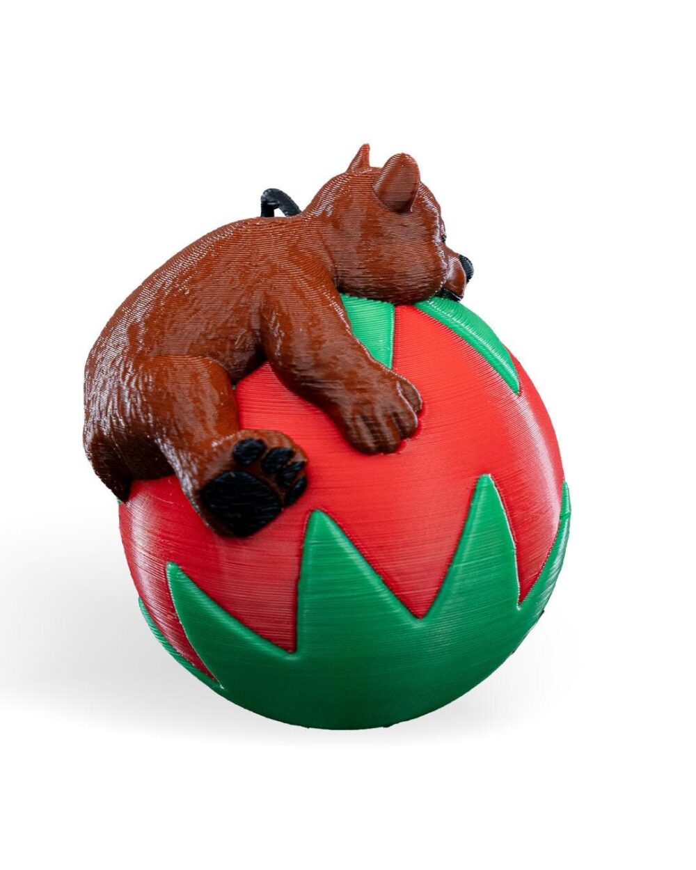 Handmade Charming Sleeping Bear Christmas Ornament on a red and green festive ball, perfect for holiday decor or gift.